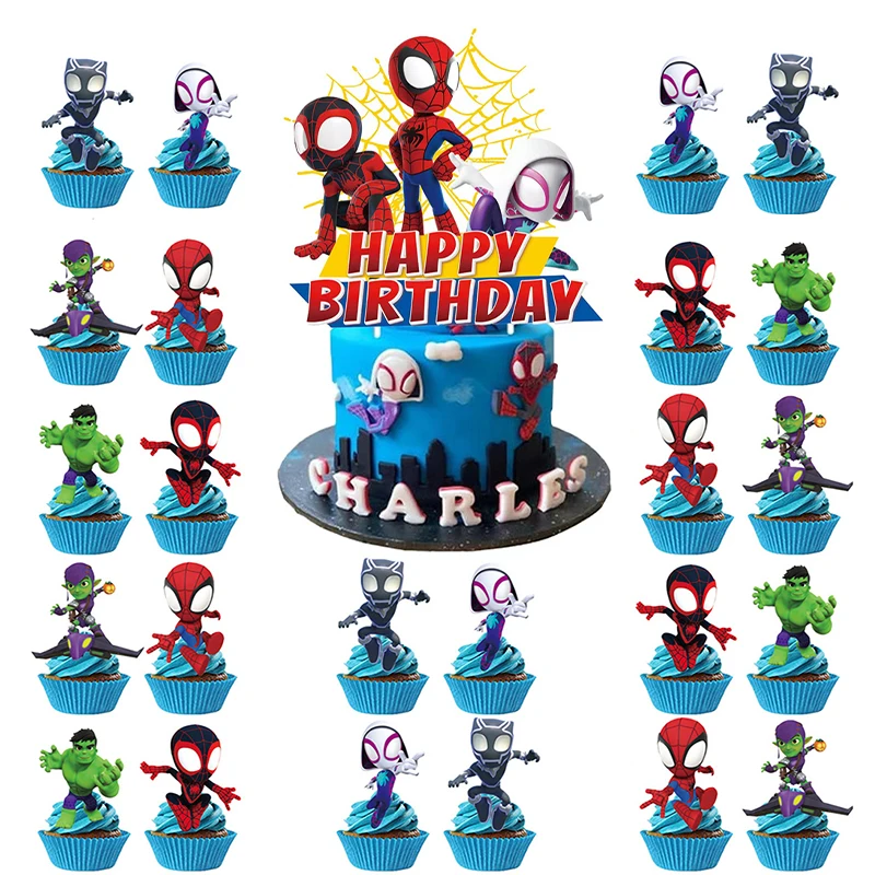 25 قطعة من أغطية الكيك ذات الطابع الخارق من Spider-Man لحفلات أعياد ميلاد الأطفال لتزيين كعكة استحمام الطفل