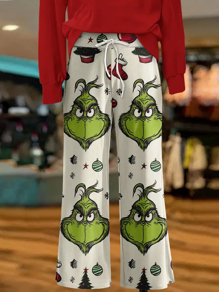 Funny Christmas  Print Wide Leg Pants