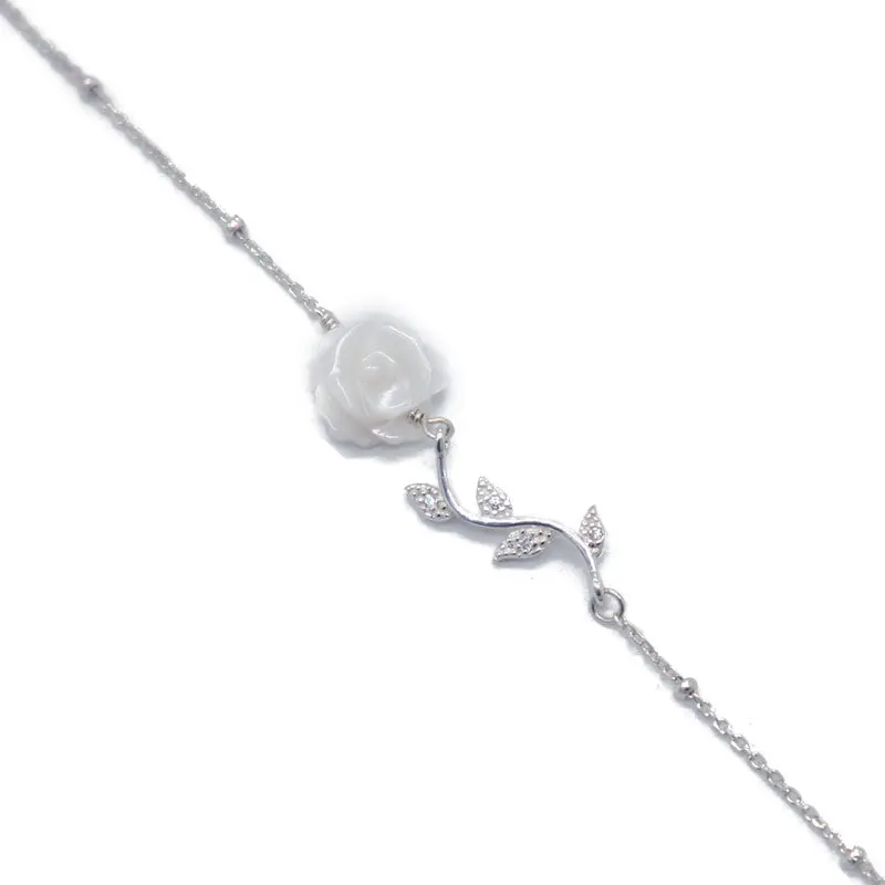 100% 925 Sterling Silver Shell Flower Bracelet for Women Girl Fashion Rose Foliage Simple Design Jewelry Party Gift Dropshipping