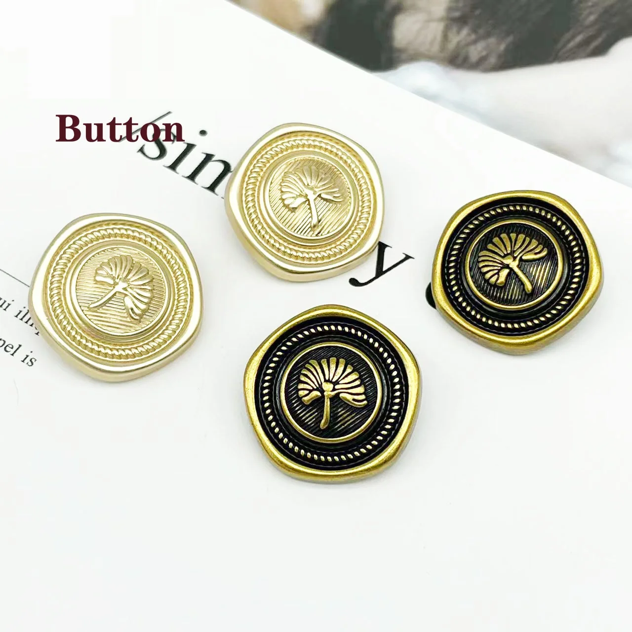 10PCS Metal Buttons Vintage Small Aromatic Buttons Ginkgo Biloba Pattern Alloy Hand-sewn Buttons DIY Trench Coat Jacket Decorati