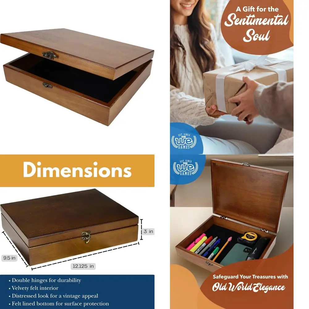 Cofre del tesoro de madera de inspiración antigua con cierre de latón: elegante caja de almacenamiento para coleccionables, joyas y recuerdos en Waln