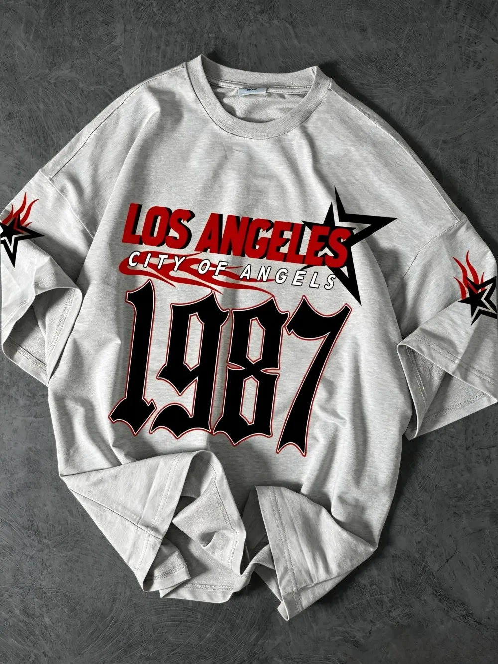 American men's summer retro 1987 Los Angeles letter print micro elastic breathable round neck T-shirt outdoor sports top