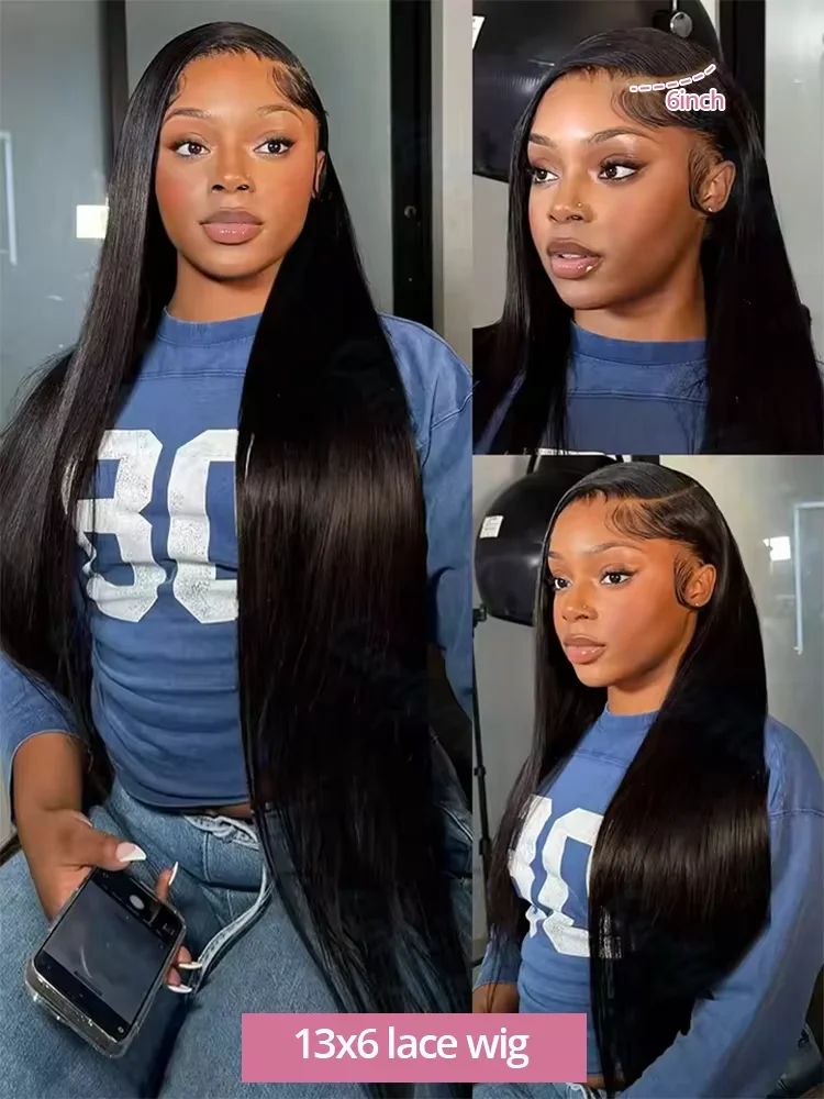 250% Density Brazilian Raw 30 32 inch 13x6 HD Lace Front Human Hair Wigs Bone Straight 13x4 Frontal Wigs Glueless Closure Wigs image 2