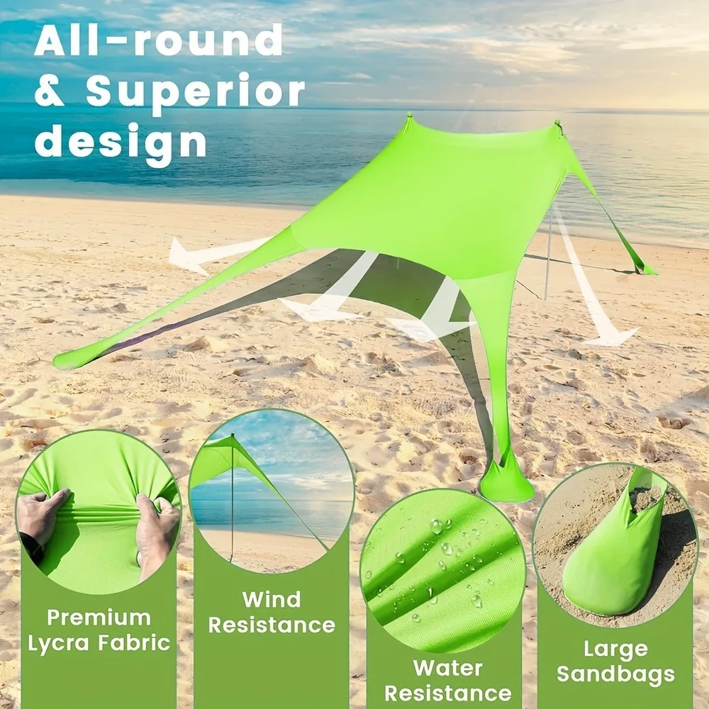 

Pop-up beach tent Sunshade UPF50+ with ground nails and stabilizer poles, outdoor sunshade tent for camping trips, fishing, back