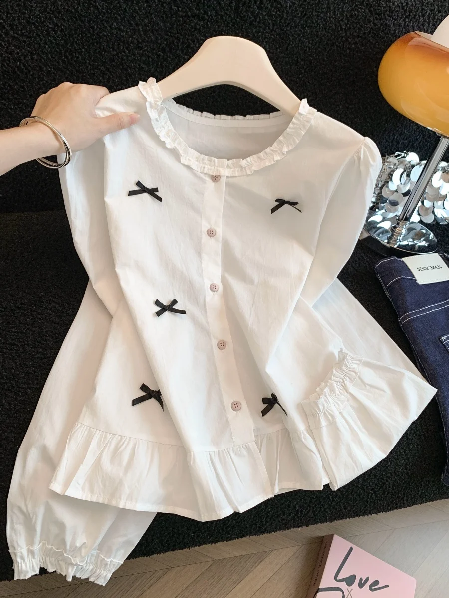 

Новинка Весна 2026: Женский свободный молодежный топ с длинным рукавом, кружевными вставками и декоративным узлом, в японском стиле, с эффектом стройности.