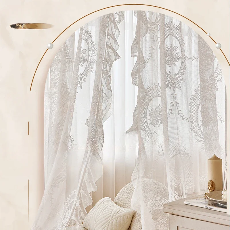 

French Lace Curtains for Bedroom and Living Room Dreamy Gauze Curtains Opaque Modern and Minimalist Tulle Jacquard White Gauze