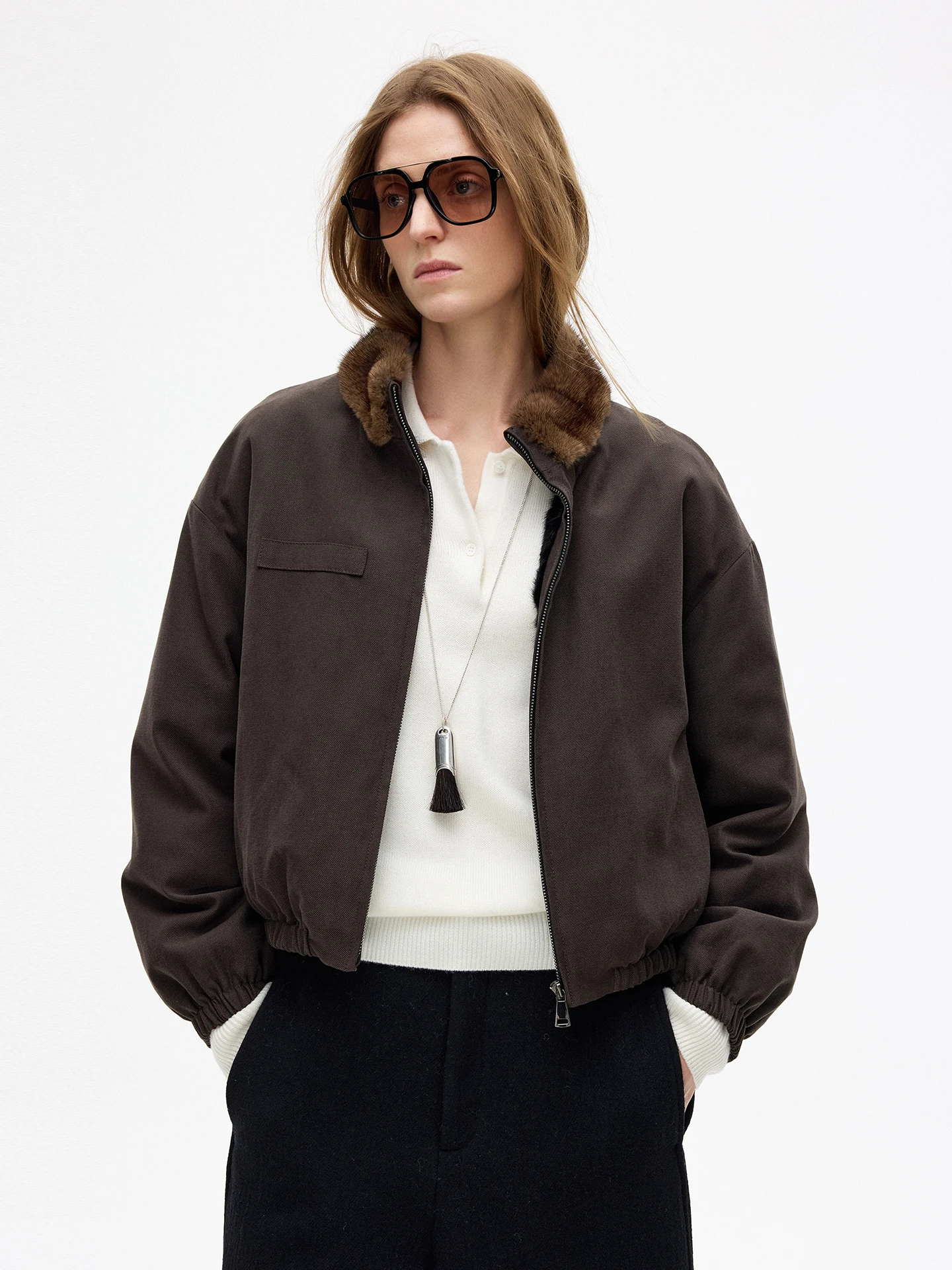 

American Retro Mink Collar Parka Coat Women's Thiened ort Fur Jaet LIAC ROC Winter Commute Sle Long Sve Zipper