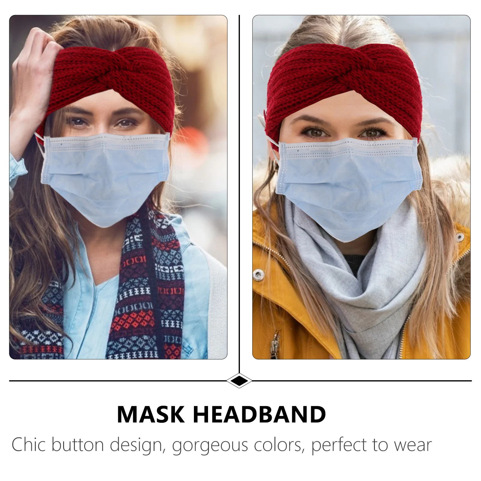 

8pcs Winter Warm Knit Headband With Mask Button Face Mask Hairband For Women Anti-Pressure Ear Saver Soft Skin-Friendly Hair