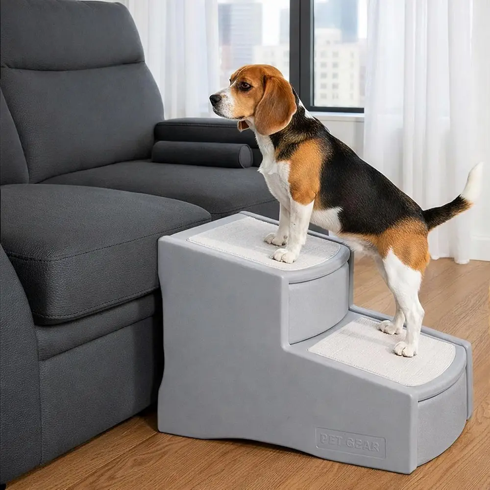 

Portable 2-Step Pet Stairs for Dogs and Cats Up to 150 lbs, Washable Carpet, No Assembly Needed, Sea Salt Color