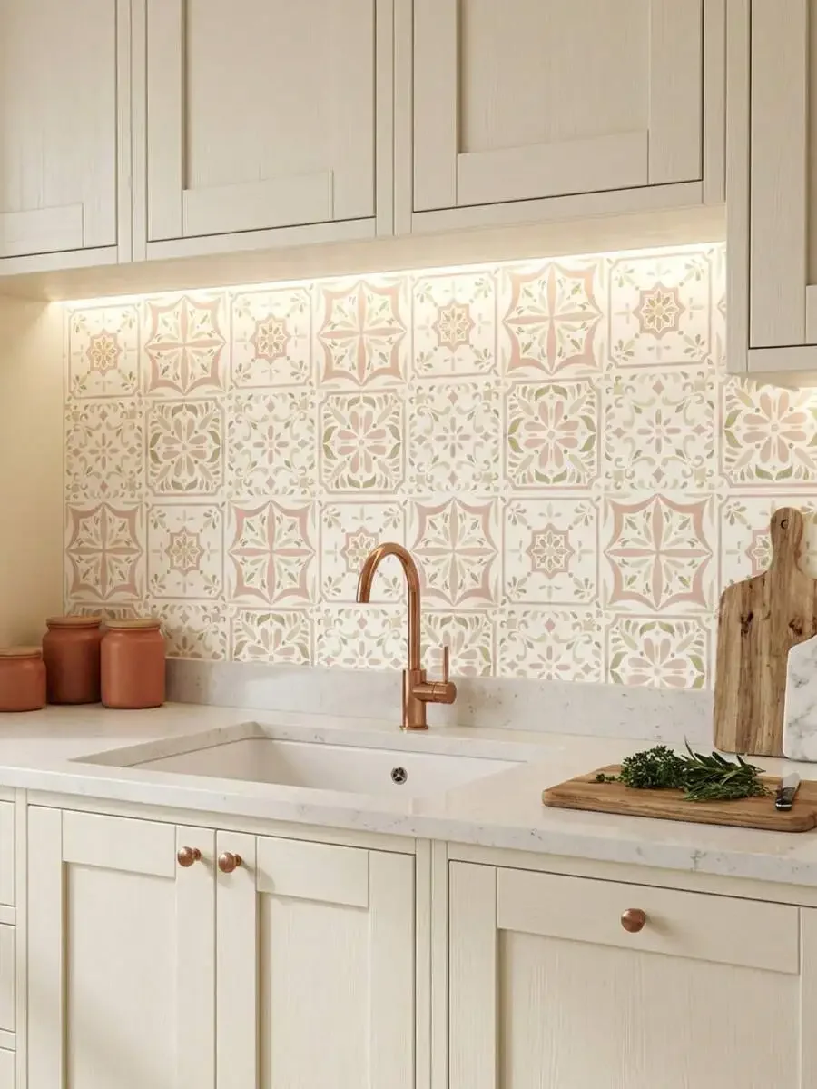 

Peel And Stick Tile Stickers - 10 Pack Waterproof Wall Decals, Floral Pattern For Kitchen Backsplash & Bathroom, Removable