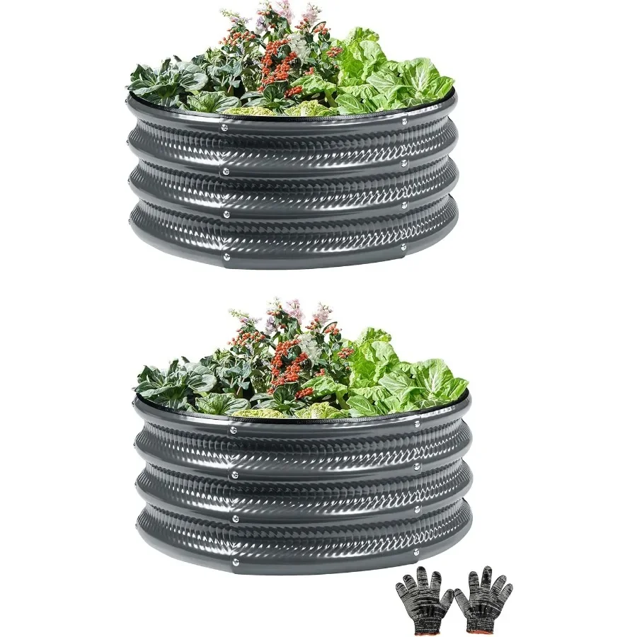 2 Pcs 2x2X1 FT Round Galvanized Raised Garden Bed Kit Gray Outdoor Planter Garden Bed Metal Raised Box for Vegetables Fruits Fl