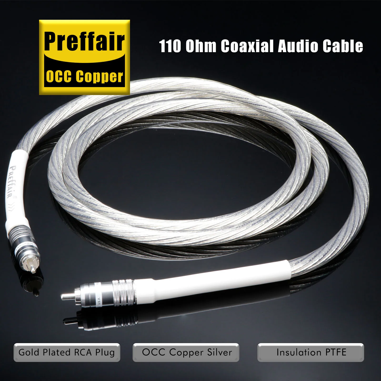 Coaxial Digital RAC Audio Cable 110ohm 7N OCC Silver plated Hi-End Stereo Audio RCA to RCA Coaxial Cable Gold Plated Plug for TV