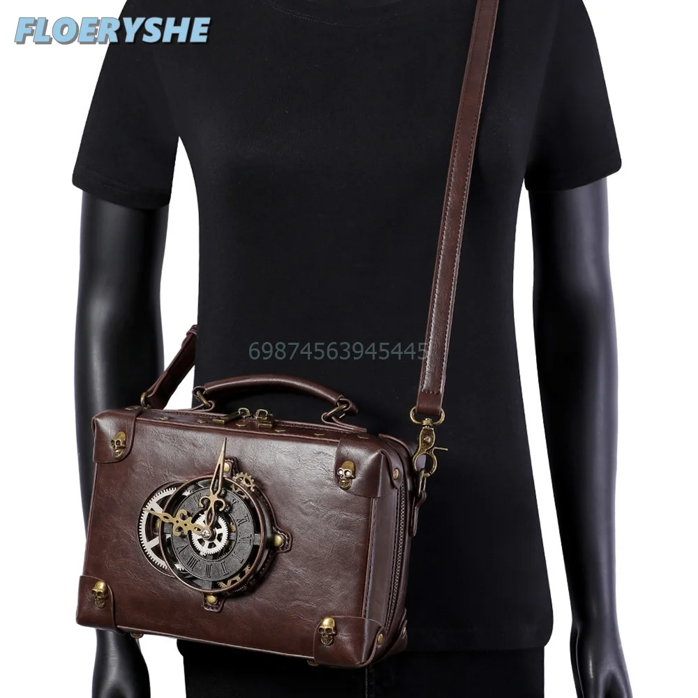 New Style Bag For Women PU Leather Niche Clock DecorationPunk Industrial Retro Style Women's Shoulder Crossbody Bag 2024 Fashion