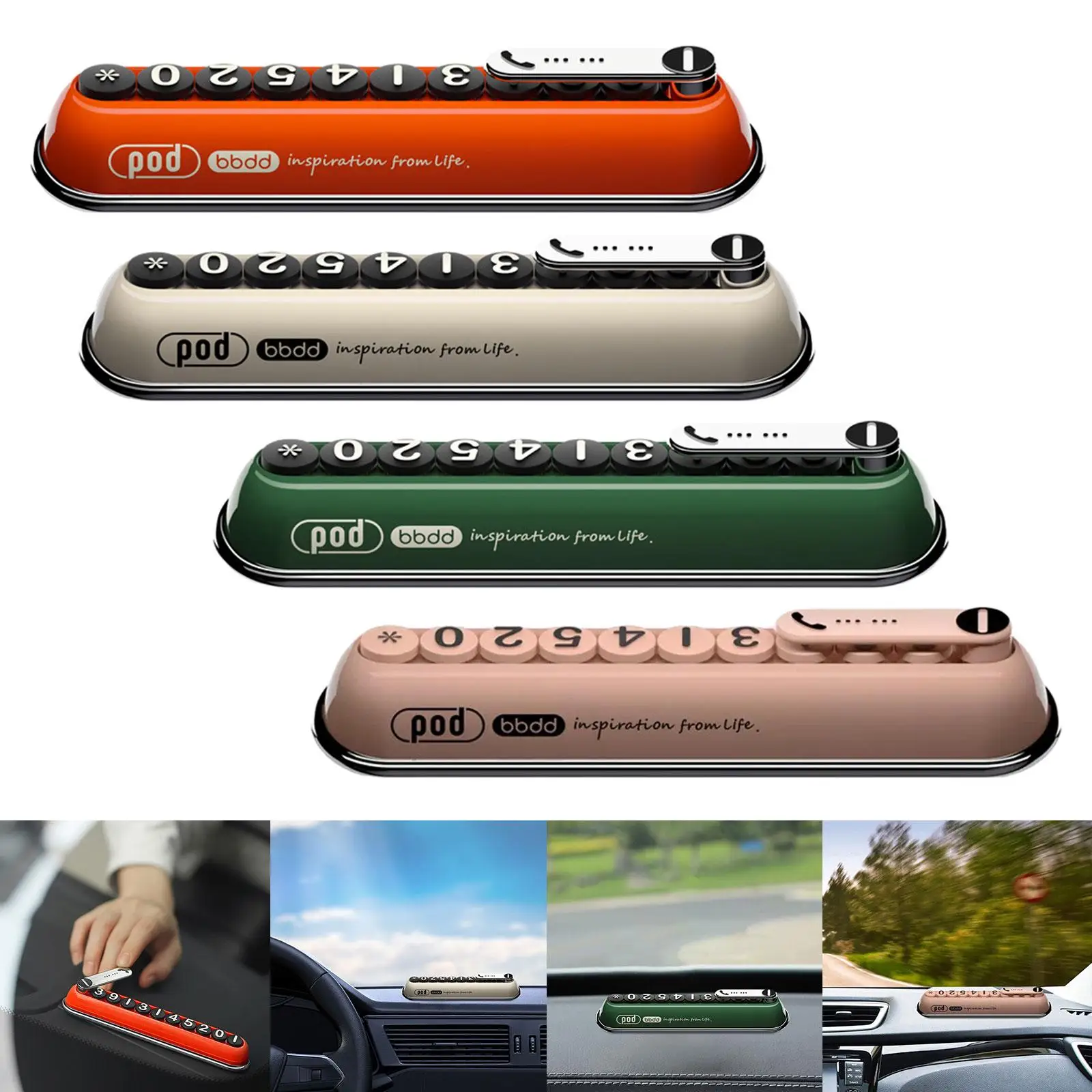 Plastic Car Parking Number Plate Phone Display Easy Change Anti Skid Paste Interior Dashboard Plate for Moving Vehicle