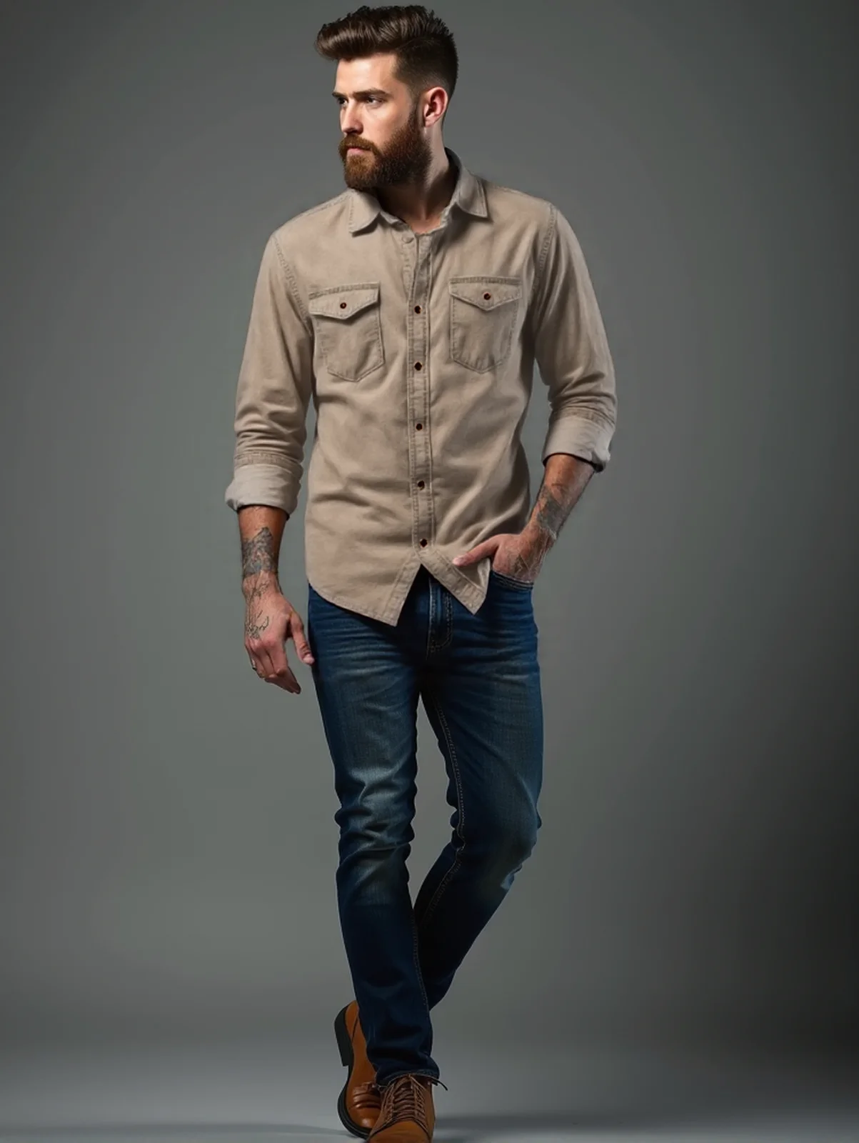 

Spring Autumn Men's Denim Shirt Lightweight Breathable Long Sleeve Solid Color Casual Slim Fit Shirt for Men's Wear