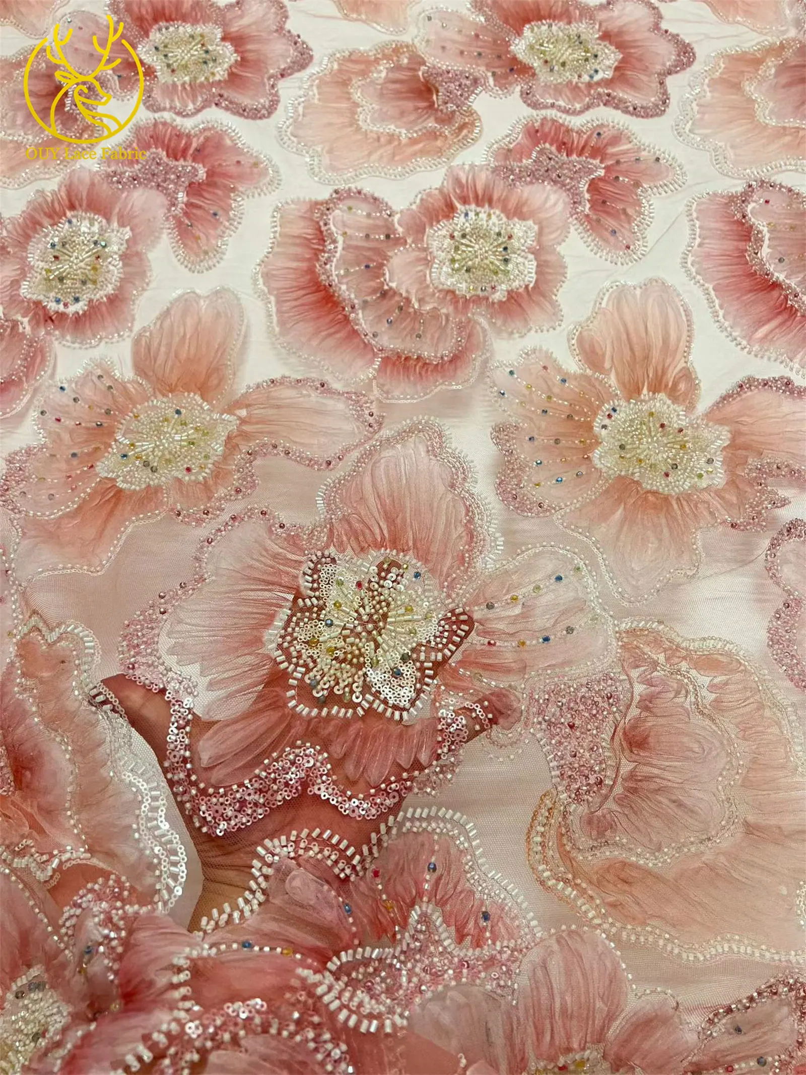 Wunderschöner Afrikanischer Pailletten-Perlen-Spitzenstoff 2026 Hochwertiger Französischer Spitzenstoff Nigerianische Netzspitze Stickerei Partykleid – Detail 7