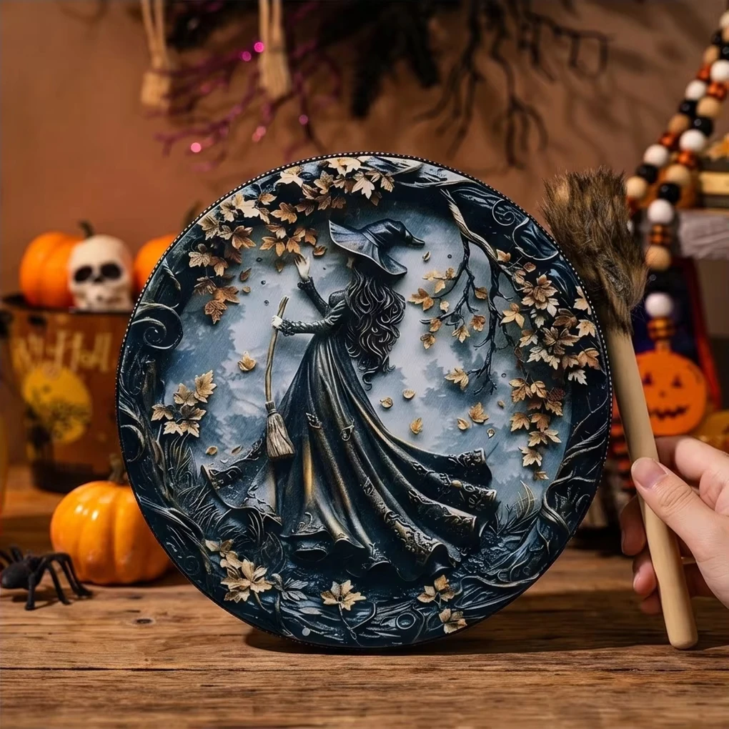 

Halloween Shaman Frame Drum with Beater, 10" Spooky Pumpkin/Ghost/Witch Design Hand Drum for Party, Scary Occasion Decor & Home