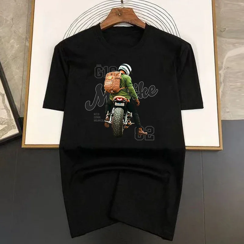 Luxury Motorcycle Back Print T-shirts Summer Men's Tshirt O-Neck Short Sleeve 100% Cotton Street Fashion Casual Top Women's Y2K