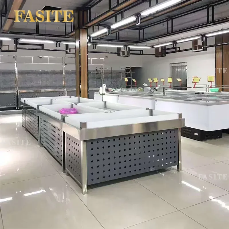 For Supermarket Fresh Display Cabinet Stainless Steel Seafood Ice Table Chilled Fruit Rack Commercial Desktop Aquatic
