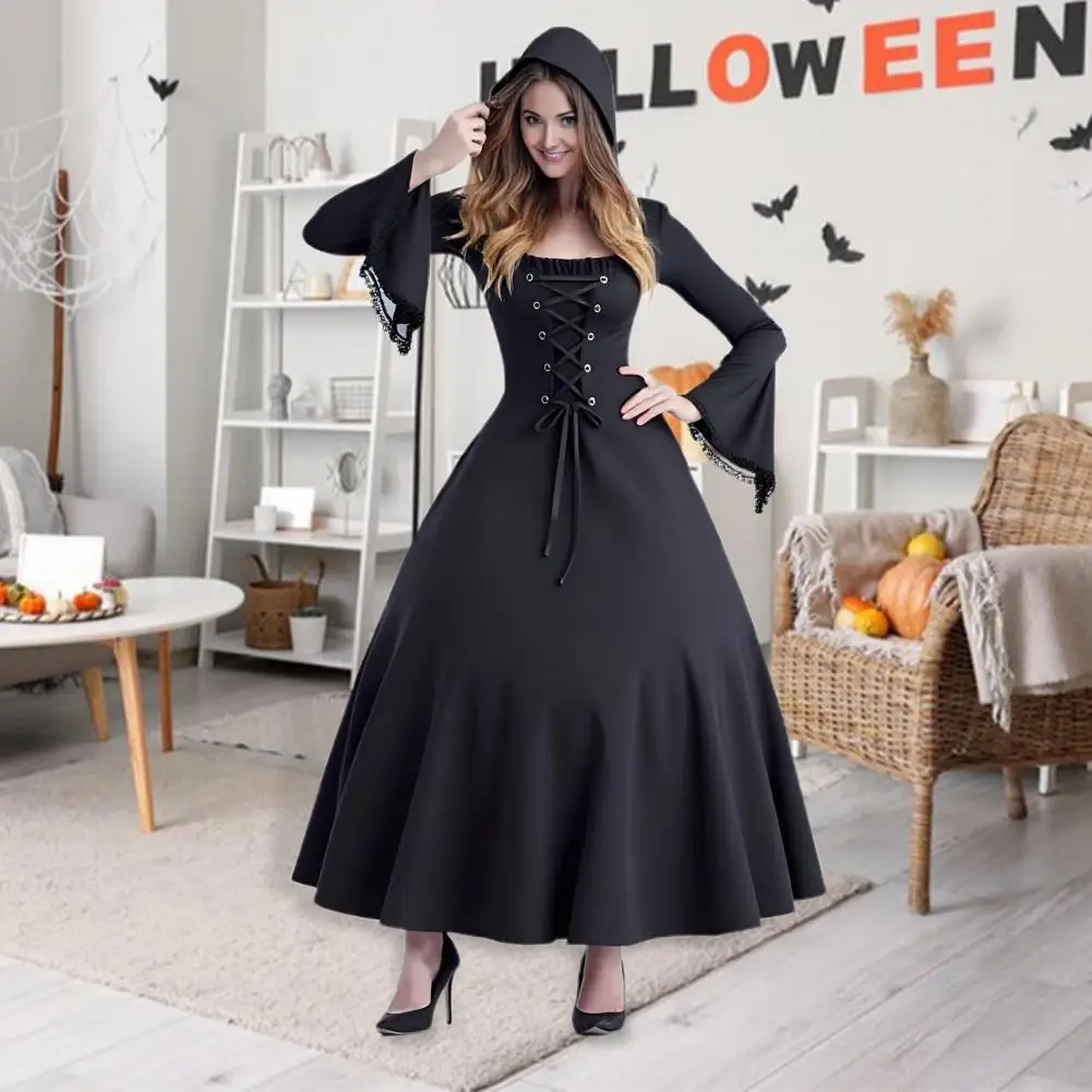 Personal Touch Kleid Hexenkleid Halloween Kostüm Kapuzenkleid für Frauen Vintage Renaissance Cosplay Outfit für Make-up-Partys
