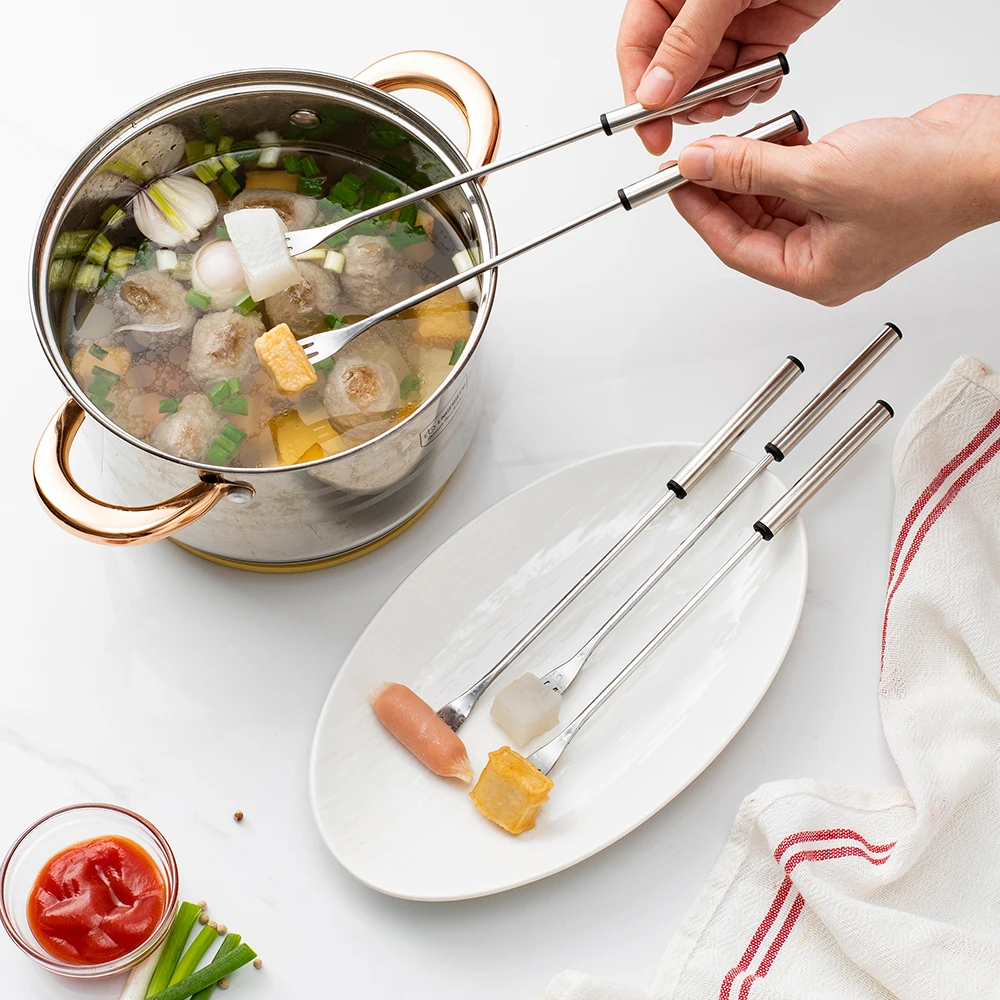 6/12/18Pcs Silver Stainless Steel Fondue Fork Chocolate Fork Fruit Cake Cheese Pot Hot Fork BBQ Meat Skewer Kitchen Tool