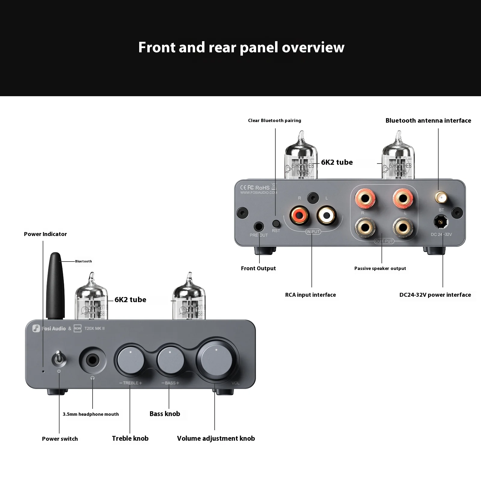 Fosi Audio T20X MKII Bluetooth ламповый усилитель TPA3221 QCC3031 Bluetooth чип усилитель для наушников для домашнего кинотеатра динамик