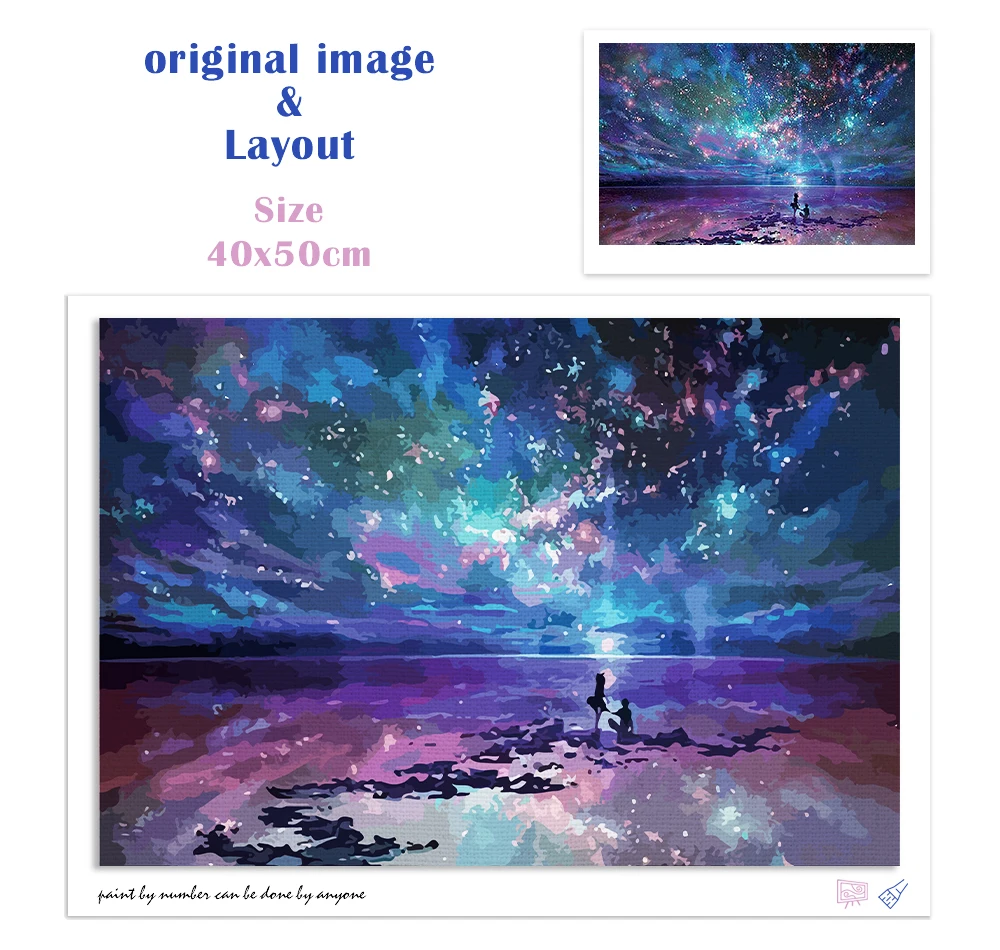 RUOPOTY Frame Picture Diy Painting By Numbers Starry sky Coloring By Numbers Acrylic Canvas Painting Handpainted Drawing Art
