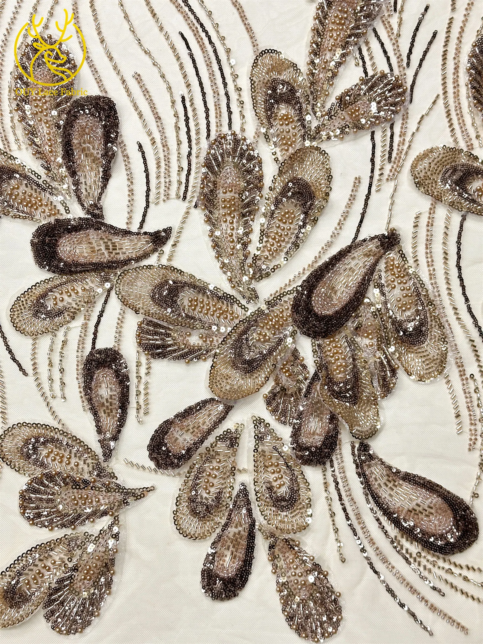 3D Luxus Afrikanischer bestickter Perlen-Mesh-Spitzenstoff, 5 Yards, französischer Tüll-Pailletten-Spitzenstoff für nigerianische Hochzeitskleider zum Nähen – Detail 9