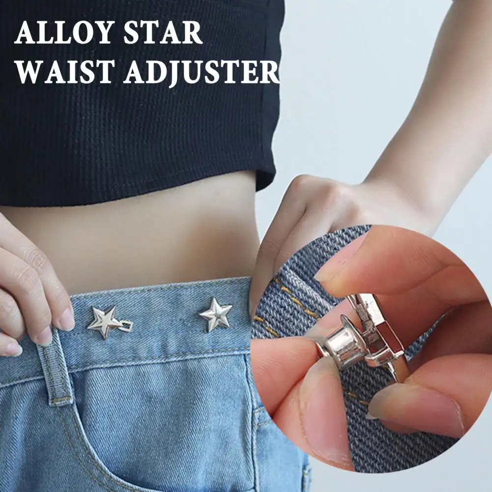 2 Pairs Pants Waist Tightener for Loose Jeans Alloy Star Jean Waist Pin No Sew Detachable Waist Buckle Button Pins for Jeans