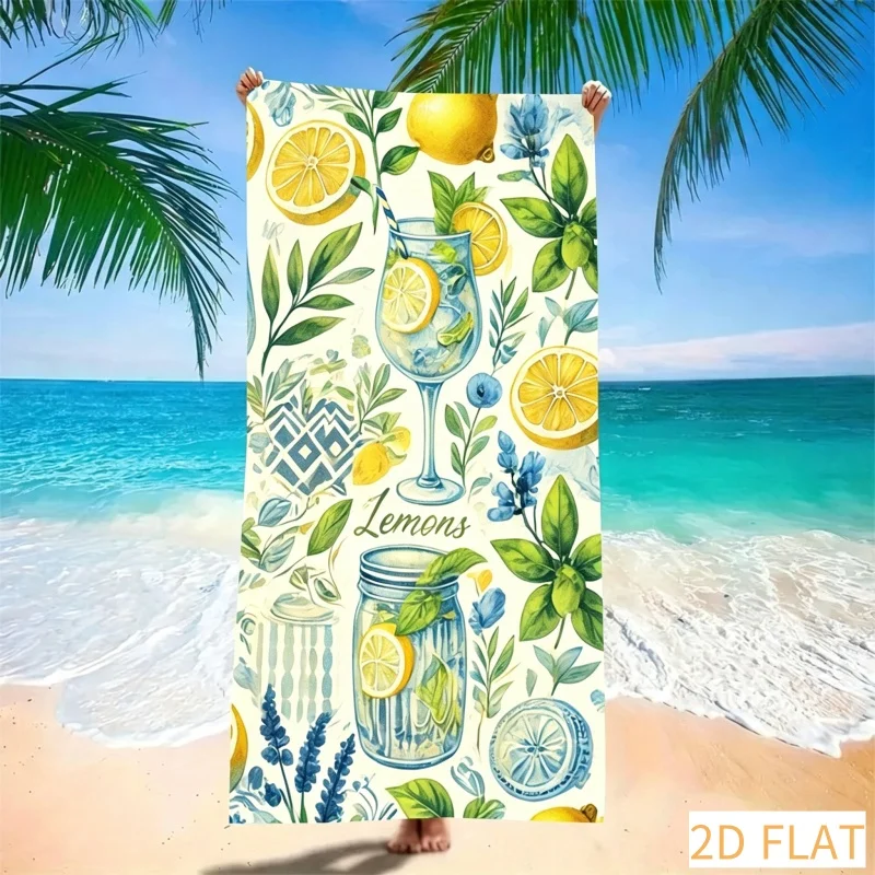 Watercolor Lemon Beach Towel - Super Absorbent Quick Dry Microfiber Soft Sand-Free Blanket for Picnic, Travel & Outdoor Relax