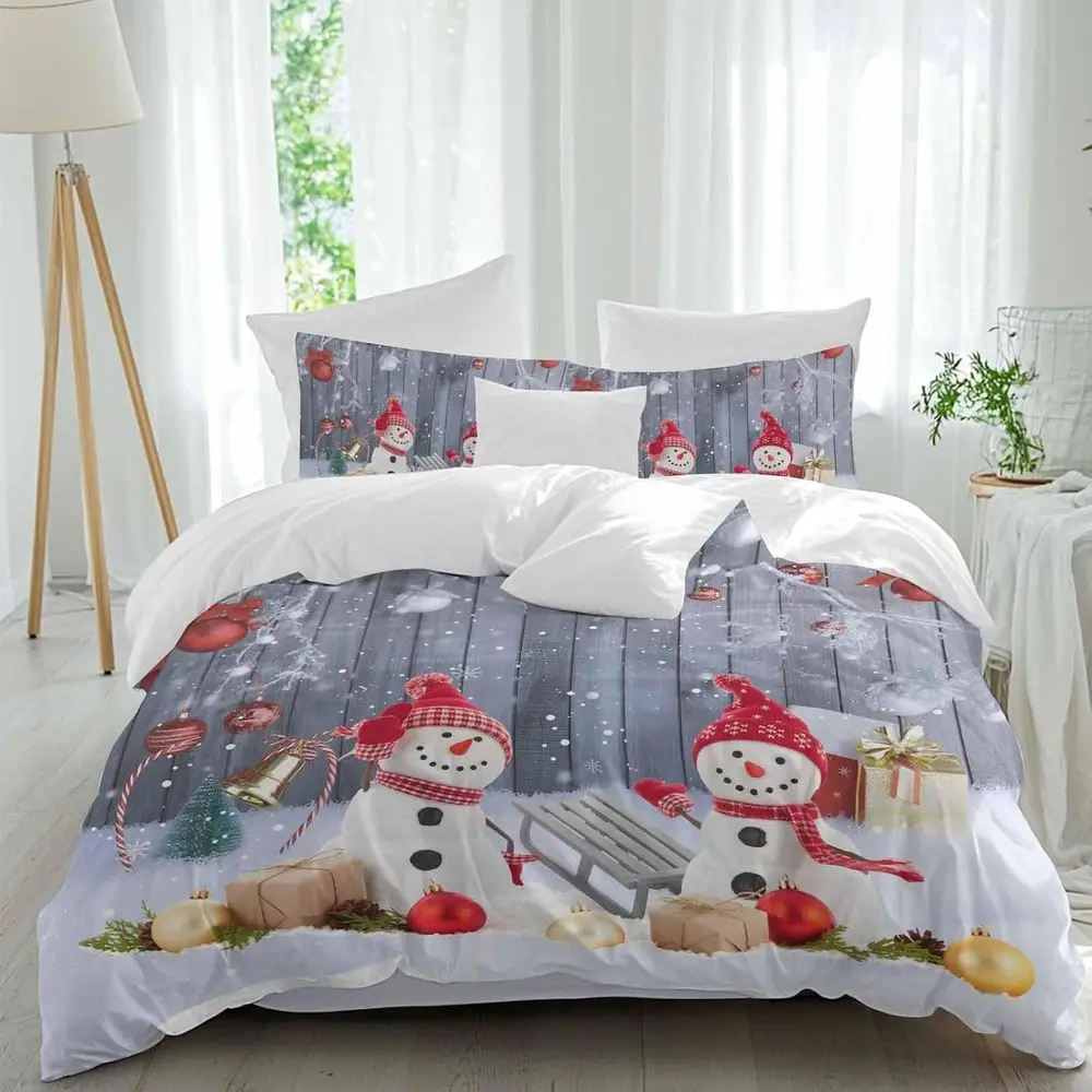

Chrisas man Sheet Set, Xmas Balls Pine Branch Gits Winter lake Wood Grain 4 Pieces Breathable Sot Duvet Cover Set Bedding Cozy B