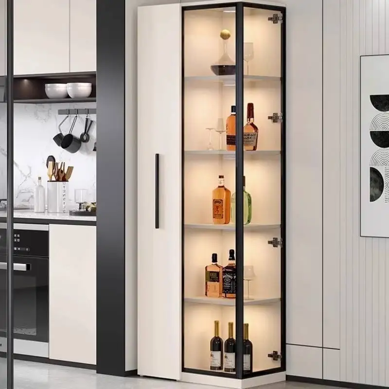 White Drinks Display Cabinet Glass Led Modern Organizer Living Room Cabinets Storage Nordic Szafki Do Salonu Furniture Home