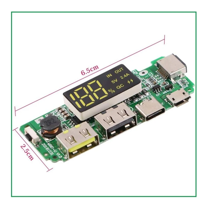 1Pcs Dual USB 5V 2.4A 18650 Lithium Battery Charging Module MiniType-C Power Bank DIY with LED Display Overcharge Protection