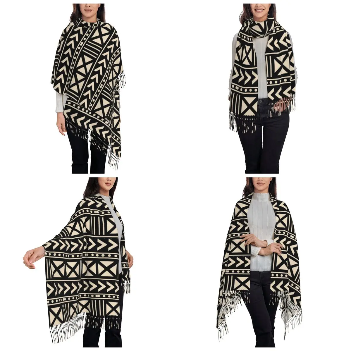 African-Mud-Cloth-Black-And-White-Trending-Scarf-Tassel-Scarves-for-Women--Shawls-and-Wraps-Large-Fall-Winter-Shawl-Wrap