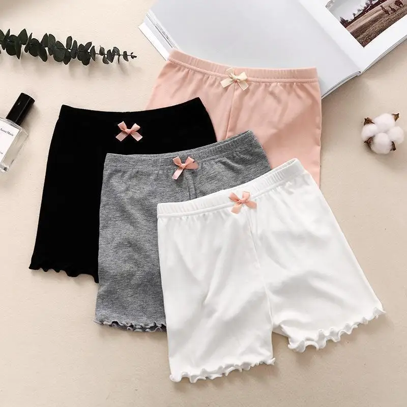 2026 Summer Thin Girls Safety Pants Cute Style Bow Ruffle Kids Leggings Solid Color Soft Children Shorts