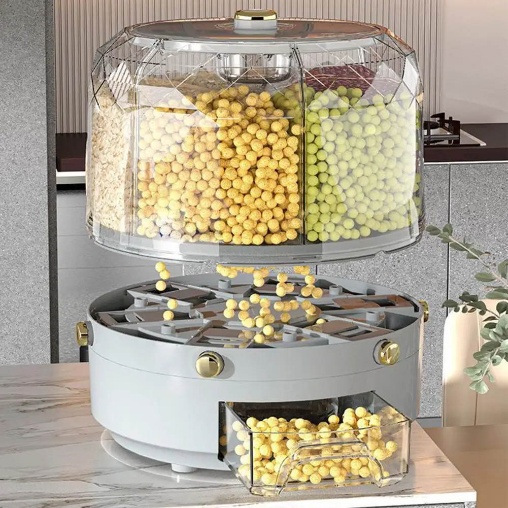 Rice Storage Holder Large Capacity One Button Opening Rotating Damp-proof Anti Pest Good Sealing Division Design Grain Jar Kitch