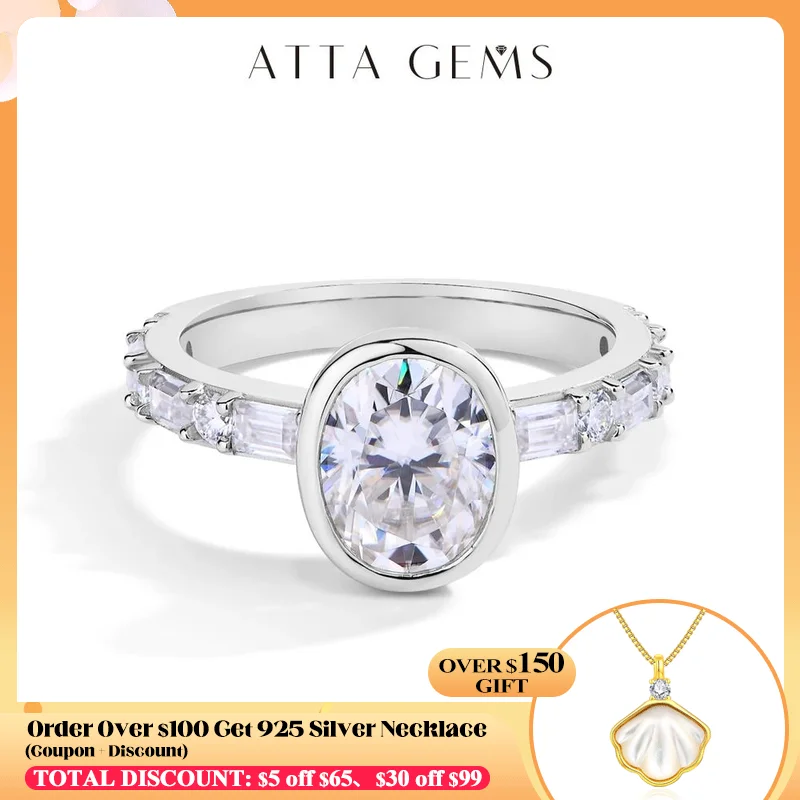 

ATTAGEMS 2024 Top Quality Oval Cut 2.0CT Moissanite Rings for Women Solid S925 Sterling SIlver Fine Jewelry With GRA Certificate