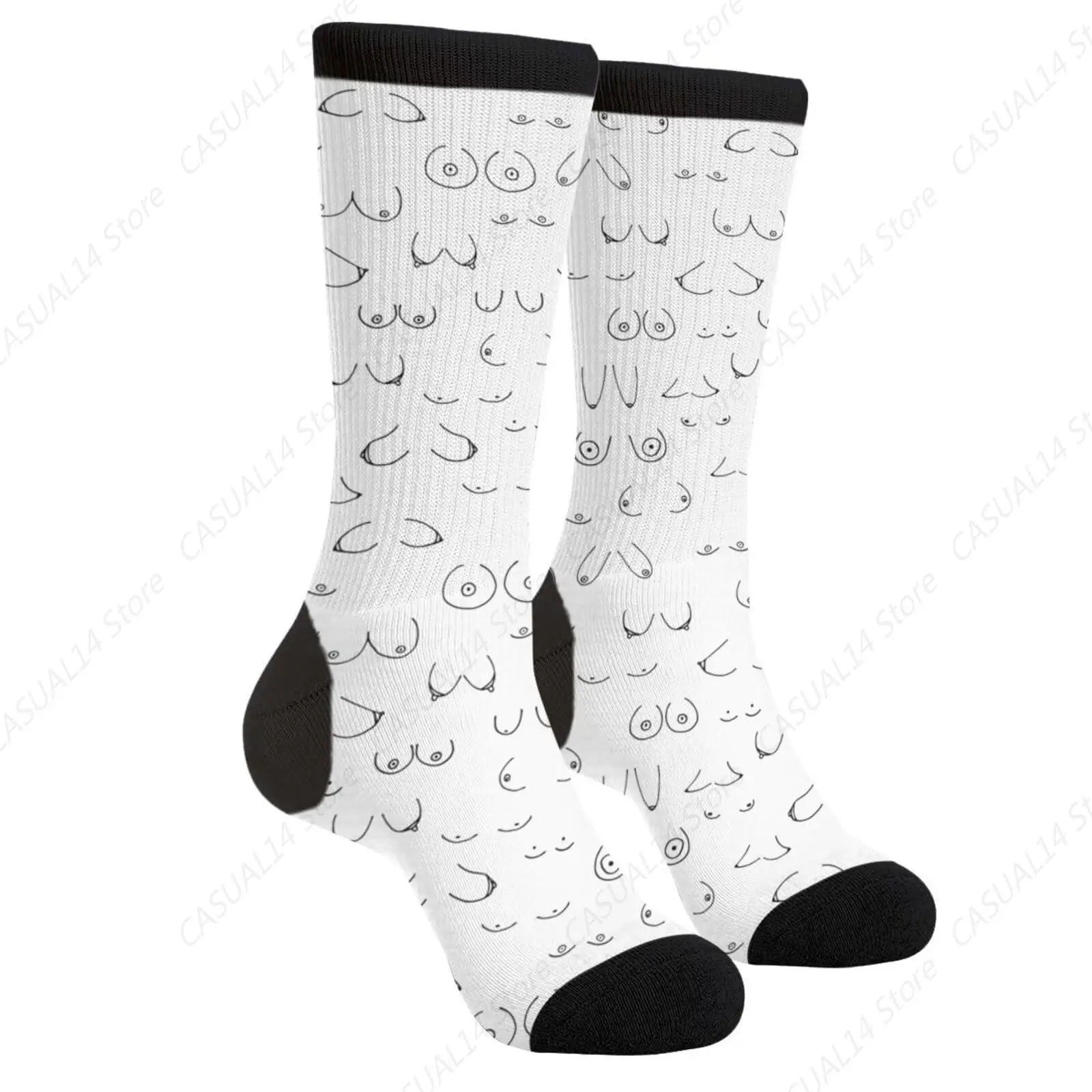 Woman Breast Doodle Brest Boob Boobie Boobs Novelty Fun Crew Socks Fashion Comfortable Men And Women Crazy Dress Socks