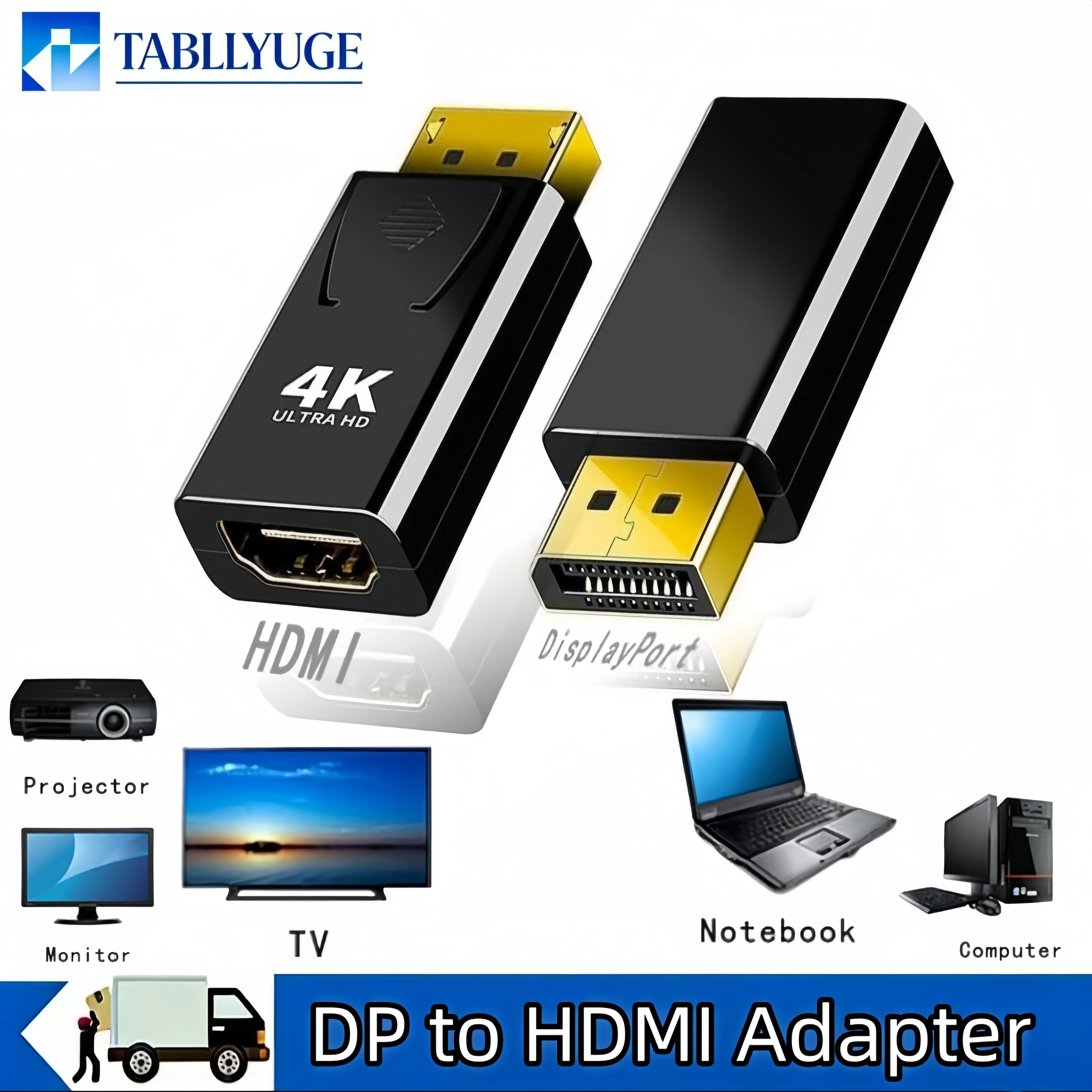 4K DisplayPort to HDMI Compatible Adapter DP Male to Female HDMI Compatible Converter, Suitable for Laptop HDTV Monitor