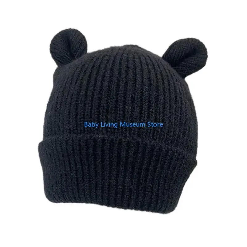 

P31C Bear Baby Hat with Ears Autumn Winter Knitted Kids Bonnet Hat Soft Warm Infant Beanie for Newborn