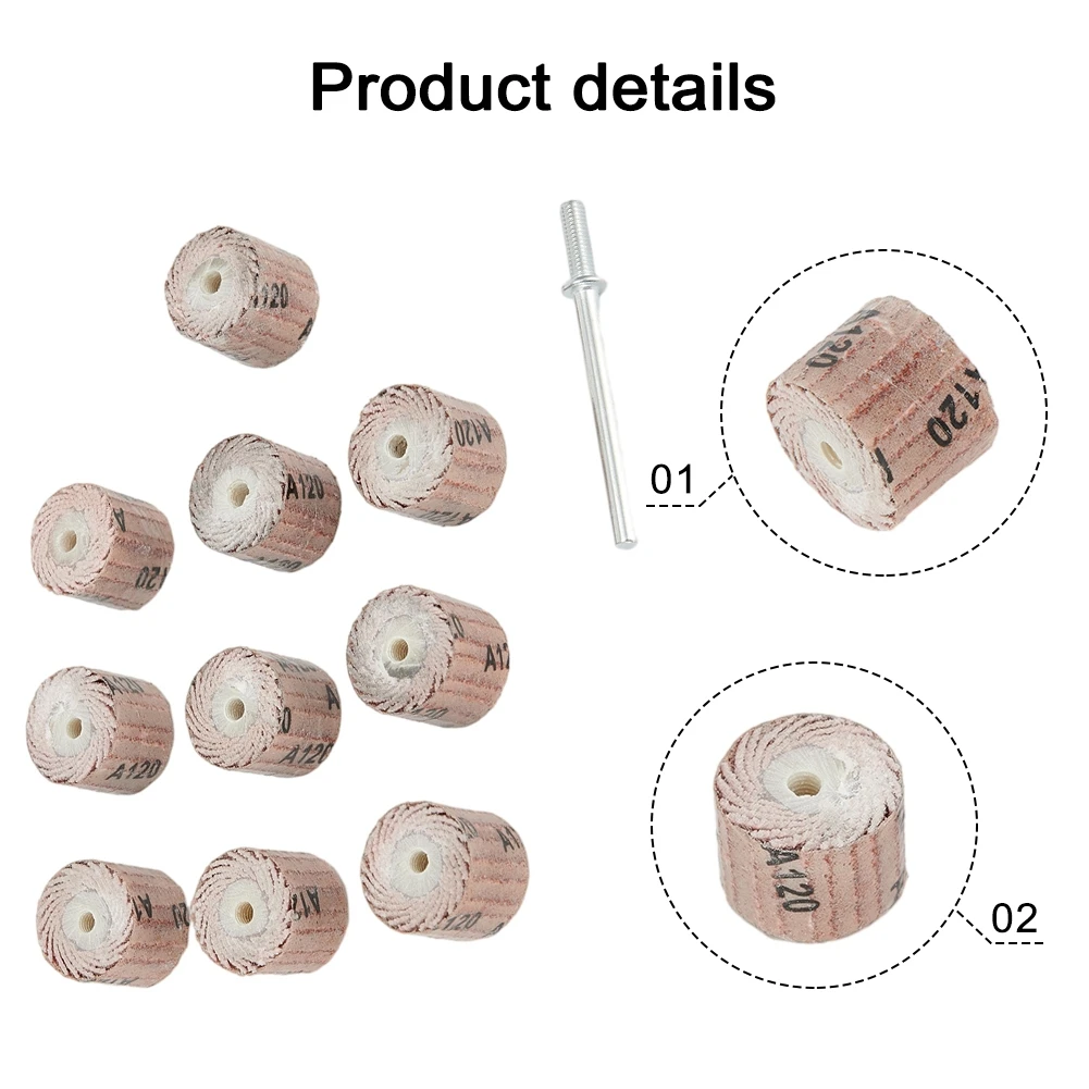 10Pcs Abrasive Flap Wheel Sanding Discs 12mm Size for Rotary Tools Grit Options from #80 to #600 for Professional Use