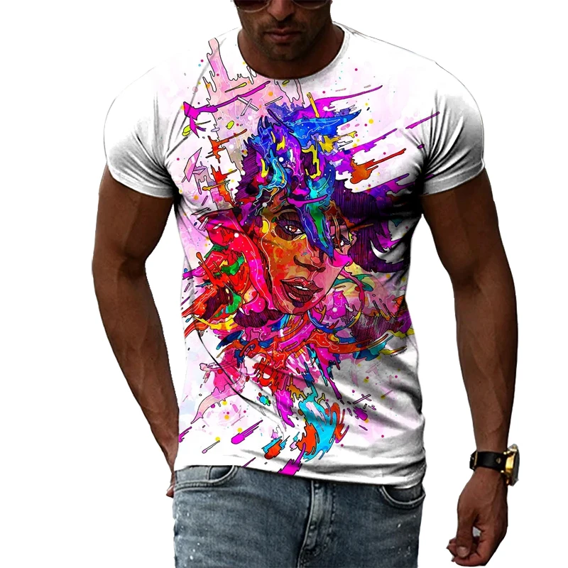 Summer Fashion Casual Men\'s T-shirt Personality Trend Hip-Hop Street Style Round Neck 3D Abstract Printing Short-Sleeved T-shirt