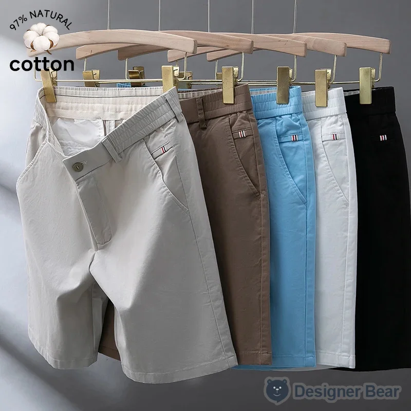 

Summer Men's Classic Chino Shorts Casual Elastic Waist Knee Length Versatile Bermuda Short Male Business Khaki Short Cargo Jorts