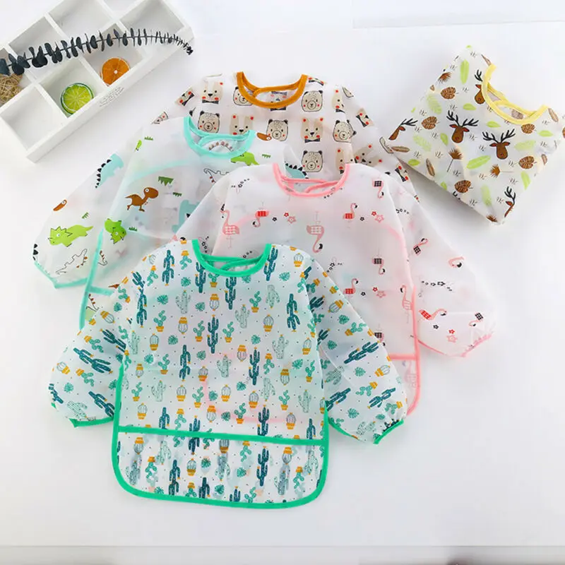 

0-6 Years Baby Bibs New Cute Children Baby Stuff Toddler Waterproof Long Sleeve Art Smock Feeding Bib Apron for Kids