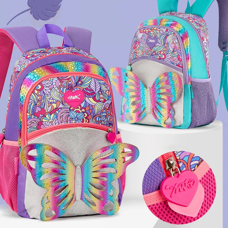 Imagem -02 - Bolsa Escolar Borboleta Arco-íris para Meninas Mochila Infantil para Crianças Bolsa de Escola Primária para Adolescentes 3d