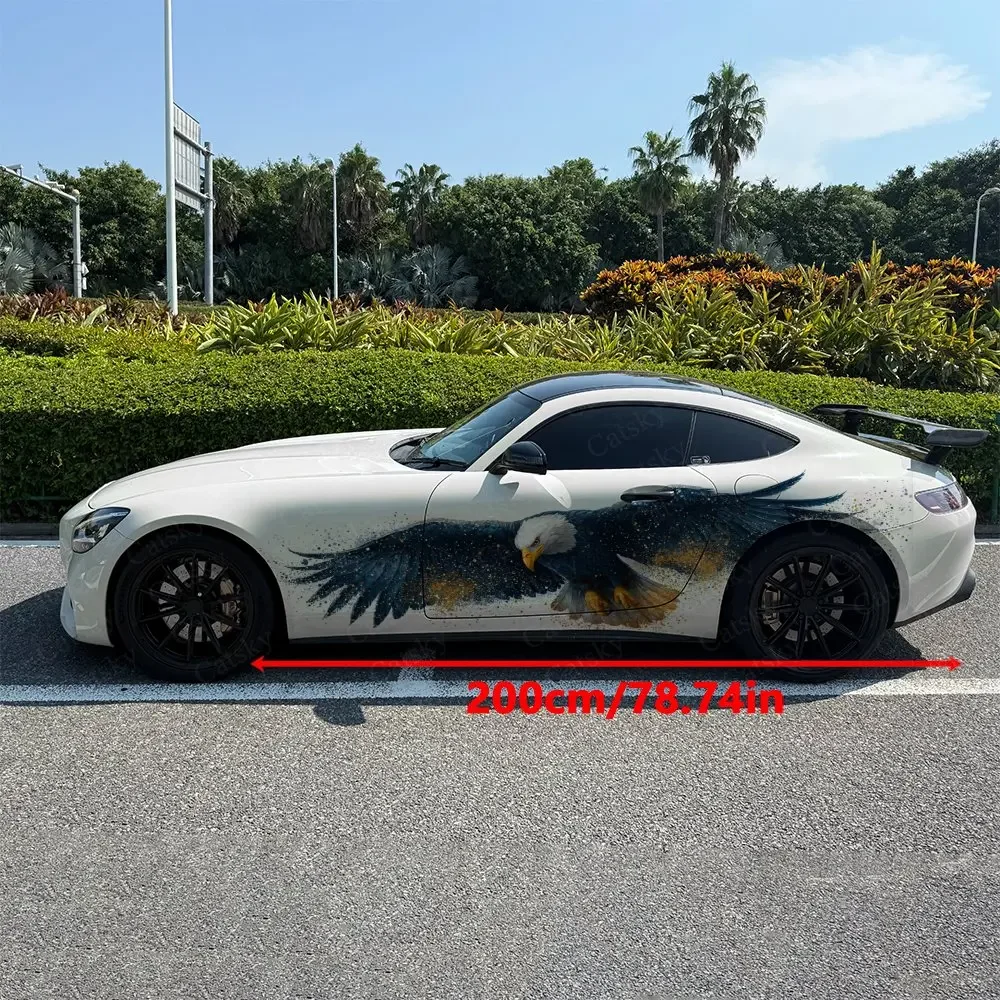 2pcs Iridescent Nebula Feather Eagle Car Side Wrap, Self-Adhesive PVC Waterproof & Scratch-Resistant Sticker, Car Accessory Gift