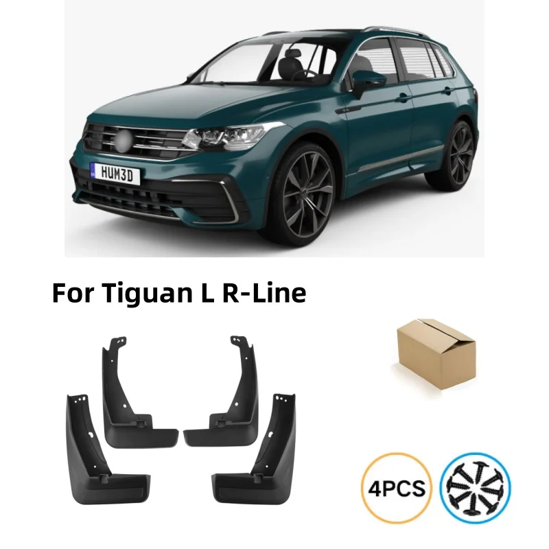 4Pcs Set Black Color Soft Plastics Mudguards Kit for VW Tiguan L R-Line 2019-2024