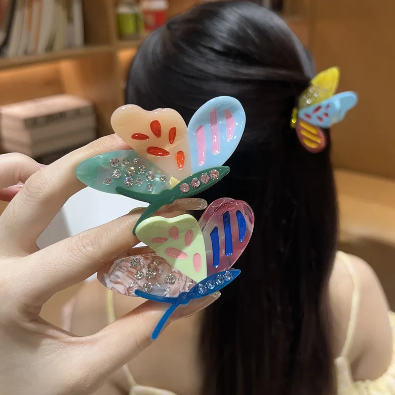 

Women's Hair Grab Color-blocking Butterfly Dopamine High-quality Retro Fashionable Niche Hair Claw Clip Acetate Hair Accessories