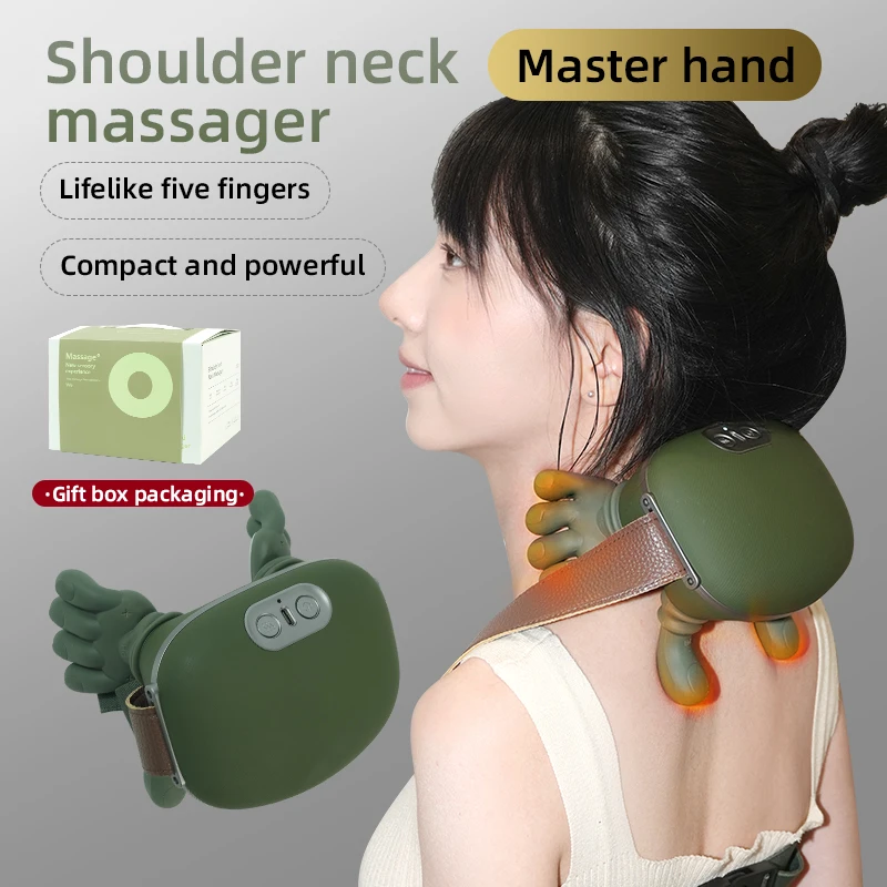 Electric Neck Shoulder Massager with Heat Lifelike 5 Fingers Shiatsu Deep Tissue Kneading Portable Cervical Massage Device Gift Box for Muscle Pain Relief Home Office Travel