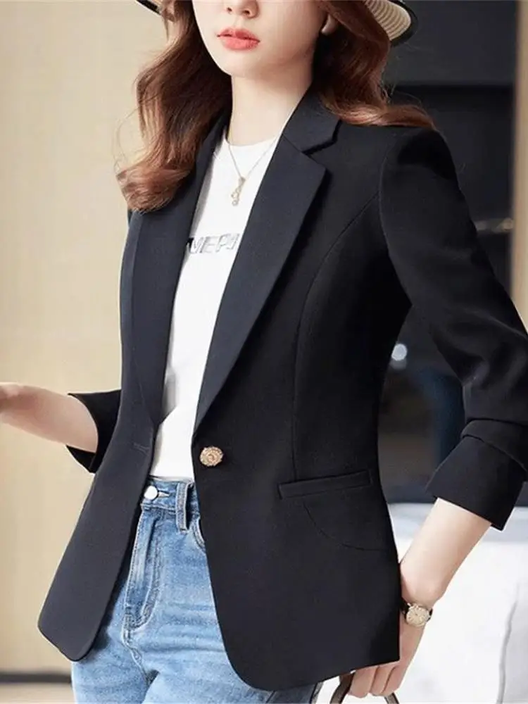 

Faionable Bla ort Suit Jaet for Women Casual Ele Spring Autumn New Sle Chinese Brand Cleanfit Office Wear